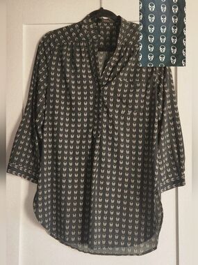 fun 2 fun Dark Green and White Skull Print Blouse
